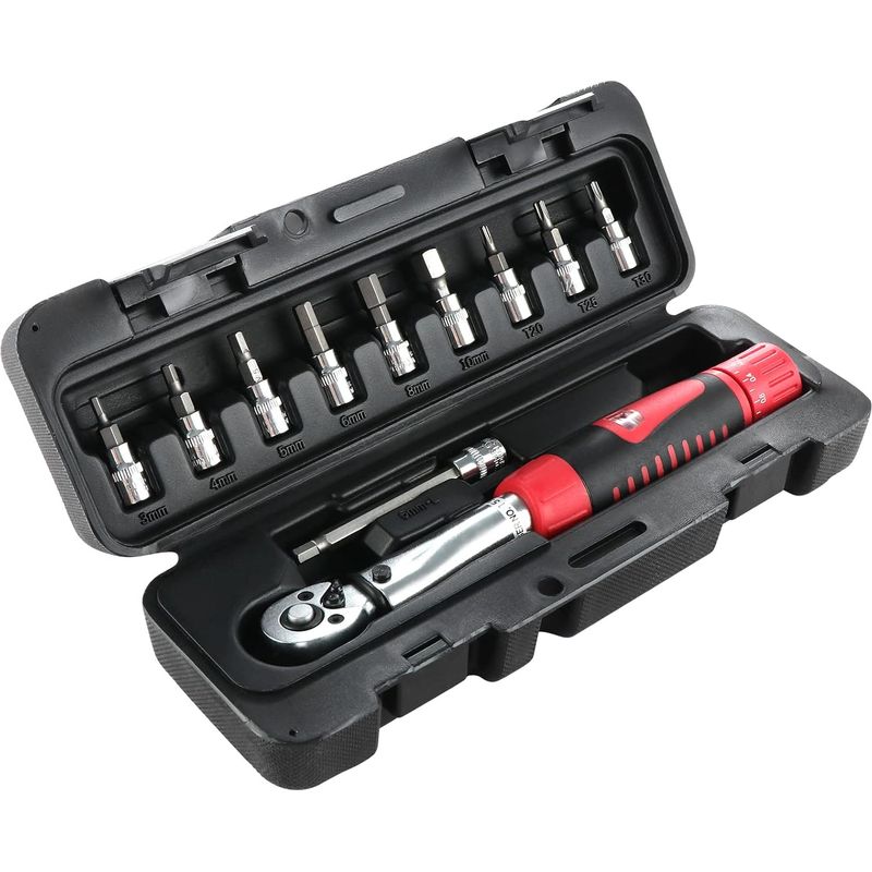 1/4" Drehmomentschlüssel-set 2-24 Nm Verstellbarer Drehmomentschlüssel Drehmomentschlüssel Für Rennrad, Motorrad (11-teilig - Rot)