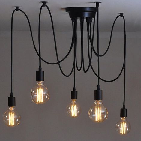 Aiducho 2 Meter Verstellbare Edison-hängeleuchte Mit Spinnenmotiv, Metall-drahtkäfig-pendelleuchte, Moderner Industrie-kronleuchter, Helles Licht (leuchtmittel Nicht Enthalten) (5 Arme)