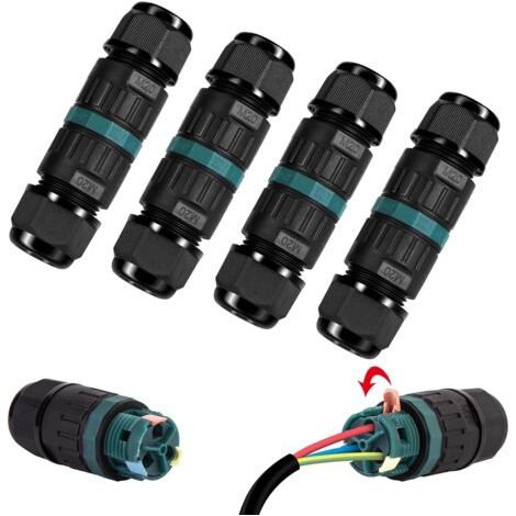 Aiducho 4er-pack Ip68 Wasserdichte Elektrische Steckverbinder – 3-poliger Stecker Für Kabel Mit 5–12 Mm Durchmesser, Außenanschlussdose Für Garten Und Erdverlegung