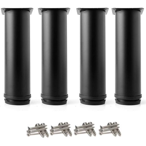 Aiducho 4 Verstellbare Schwarze Beine, 150 Mm Höhe, Verdickte Schrankbeine, Tischbeine, Möbelbeine, Edelstahl, Höhenverstellbar 0-15 Mm, Inklusive Edelstahlschrauben