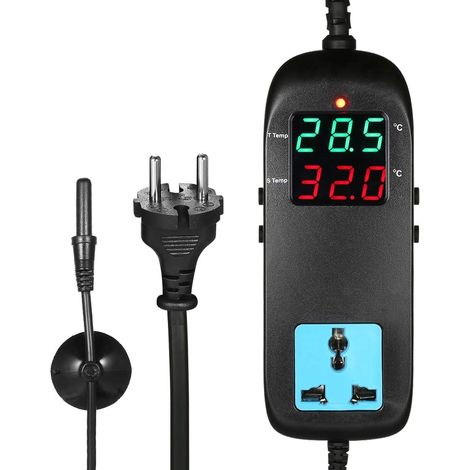 Aiducho Digitaler Temperaturregler Für Mikrocomputer, Elektronischer Thermostat 90–250 V, 10 A, Lcd-bildschirm/thermostat Mit Stecker/temperaturregler Für Landwirtschaftliche Anlagen, Sonde Mit Saugna