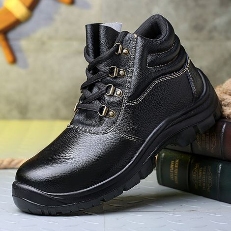 Aiducho Herren-sicherheitsschuhe, Sicherheitsstiefel Aus Leder, Rutschfeste Arbeitsstiefel, Stahlkappe, Durchtrittsichere Sohle, Größe 43