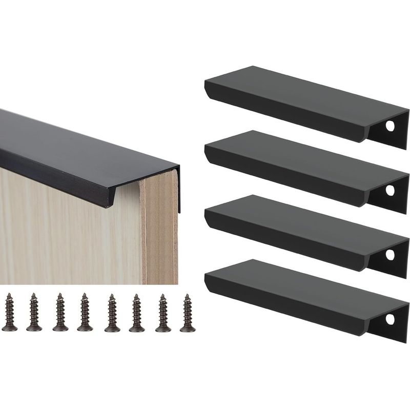 4-teiliges Set Unsichtbarer Schrankgriffe, Verdeckte Schubladengriffe Aus Aluminiumlegierung, Moderne Schwarze Profilgriffe, Möbelgriffe Mit 8 Schrauben Für Küchenschränke, Kommoden, Schubladen (64 Mm