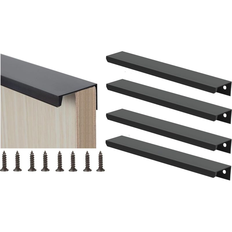 4-teiliges Set Unsichtbarer Schrankgriffe, Verdeckter Schubladengriff Aus Aluminiumlegierung, Moderner Schwarzer Profilgriff, Möbelgriff Mit 8 Schrauben Für Küchenschränke, Kommoden Und Schubladen (19