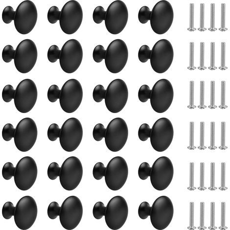 Aiducho 24 Stück Mattschwarze Schubladengriffe, Runde Schrankgriffe, Möbelgriffe Mit Schrauben Für Küchenschränke, Tische, Nachttische (30 Mm)