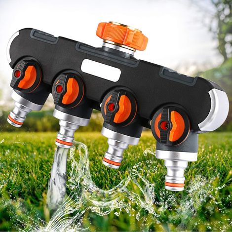 Aiducho 4-wege-bewässerungsverteiler, Schlauchverteiler, Einstellbarer Und Arretierbarer Wasserdurchfluss, Verteiler Für Die Gartenbewässerung (3/4"-eurogewinde)