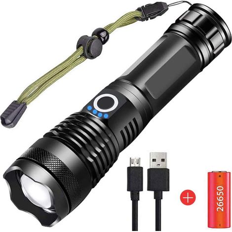Aiducho Ultra-starke Led-taschenlampe, Usb-wiederaufladbar, Xhp70, 5 Modi, Hohe Leuchtkraft, Ipx65 Wasserdicht, 3000-mah-akku Für Camping Und Outdoor-aktivitäten