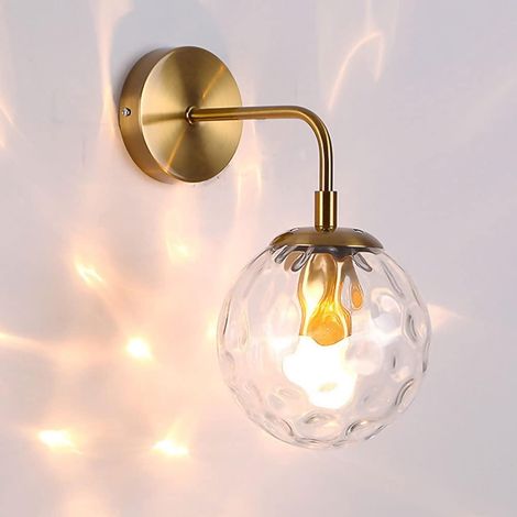 Aiducho Wandleuchte Mit Kugelförmigem Wasserwellen-effekt, Goldfarbene Metall-wandleuchte Mit Glaskugelschirm, Wandleuchte Für Den Innenbereich, G45 Led