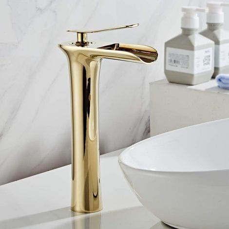 Aiducho Wasserfall-waschtischarmatur, Waschtischmischer, Hochfall-waschtischarmatur, Goldene Waschtischarmatur