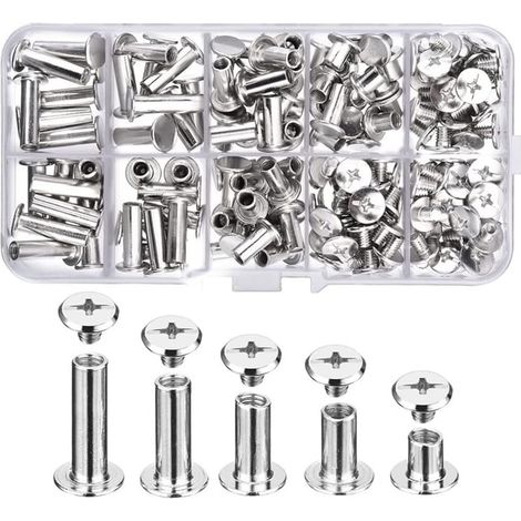 Aiducho 80 Sets Chicago-schrauben, 5 Größen (6, 10, 12, 15, 18 Mm), Bindeschrauben, Dübel, Nieten, Für Leder, Buchbinderei, Alben, Diy-projekte