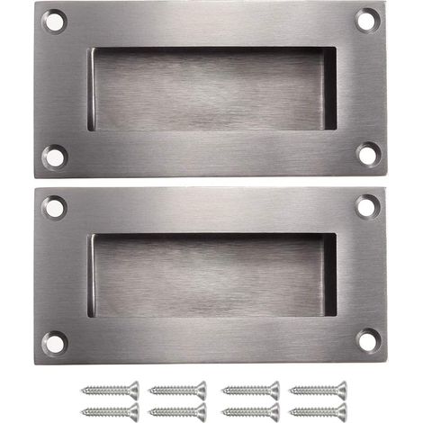 Aiducho Set Mit 2 Rechteckigen, Flächenbündig Montierten Schiebetürgriffen, Verdeckten Griffen Aus Satiniertem, Gebürstetem Edelstahl – Silber
