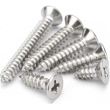 Aiducho M5 Edelstahl-blechschrauben Mit Kreuz-/schlitz-/senkkopf, Holzschrauben, M5×12 Mm, 50 Stück