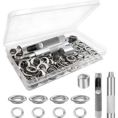Aiducho Ösenwerkzeug-set, 100-teiliges Ösenset, Planenösen, Ösenset Für Segeltuch, Planen, Zeltreparatur, Silber