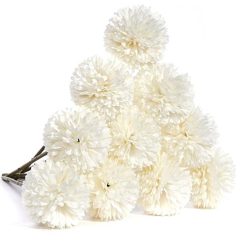 Aiducho Kunstblumen, 10 Seidenblumen Mit Stielen, Weiße Kunstblumen Für Dekorationen, Künstliche Chrysanthemen, Hochzeits-tischgestecke (10 Stück, Weiß)