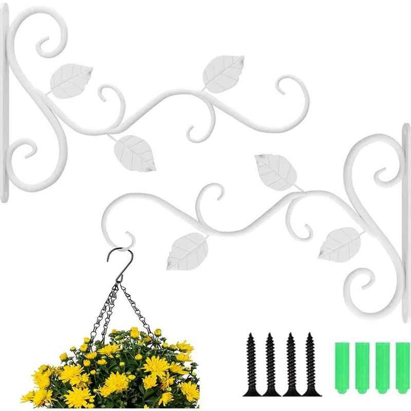 2-teiliges Set: Hängende Laternenhalterung, Pflanzenhaken, Wandhalterung, Blattförmiger Hängekorbhalter Für Gartenvogelfutterhäuschen (weiß)