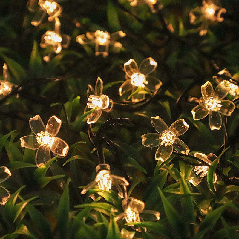 20 Led-solar-lichterkette In Kirschblütenform, 5 M Lange, Blütenförmige Außenbeleuchtung, 8 Modi, Wasserdicht, Warmweiß, Für Garten, Terrasse, Hof, Partys, Weihnachtsdekoration