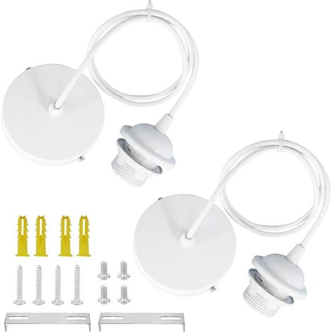 Set Mit 2 Metall-pendelleuchten, E27-fassung Mit Kabel, Weißes, Verstellbares 100-cm-kabel Für Deckenbeleuchtung In Wohnzimmer, Schlafzimmer Und Küche