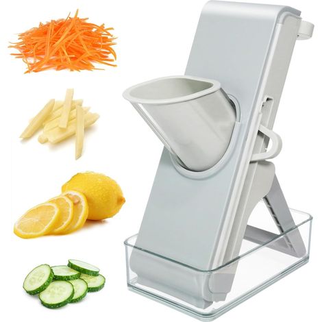 Aiducho Mandoline Küchenhobel, Multifunktionaler Gemüseschneider, Manueller Gemüseschneider Mit Behälter, Faltbarer Gemüseschneider Für Julienne, Pommes Frites, Karotten, Zwiebeln Und Obst