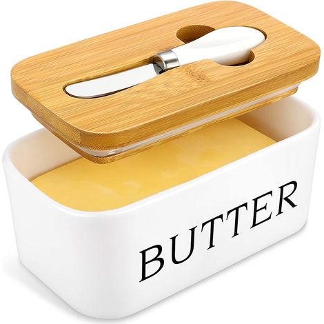 Aiducho Große Butterdose Mit Deckel Und Messer, 650 Ml, Keramik Mit Silikondichtung Für Die Arbeitsplatte, Luftdichte Butterdose Mit Deckel, Butterbehälter Für Butter, Nüsse, Käse