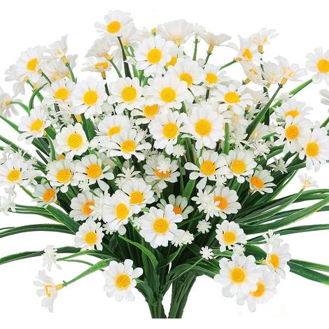 Aiducho Künstliche Gänseblümchen, 4 Stück, Grüne Kunststoffbüsche, Kunstblumen, Künstliche Blumen Für Drinnen Und Draußen (weiß)