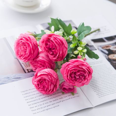 Aiducho 4 Künstliche Seidenblumensträuße, Künstliche Pfingstrose, Prächtige Kunstblume Für Hochzeit Und Brautdekoration, 5 Zweige, 5 Köpfe (rosarot)