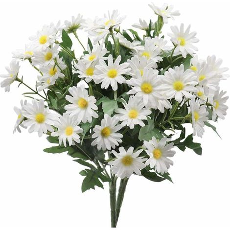 Aiducho 2 Sträuße Künstlicher Gänseblümchen, Je 24 Köpfe, Nachbildung Eines Ländlichen Stils, Farbechte Kunststoffblumen Für Tisch, Fenster, Balkon, Heimdekoration (weiß)