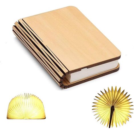 Aiducho Buchlampe Aus Holz, Mini-falt-buchlampe, Usb-aufladbar, 1000-mah-lithium-akku, Led-tischlampe Zur Dekoration, Warmweißes Licht, Geburtstagsgeschenk