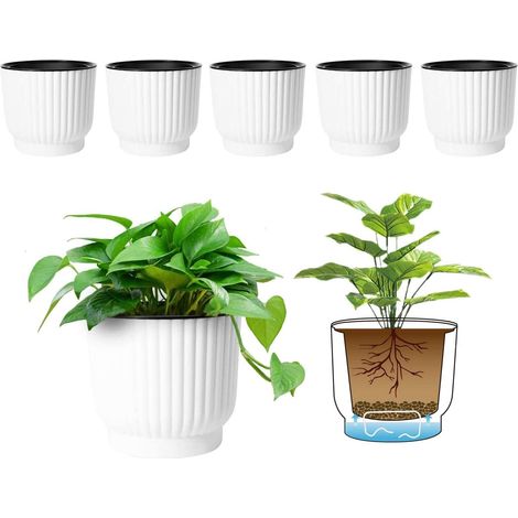 Aiducho 6er-set Runde, Selbstbewässernde Kunststoff-blumentöpfe – Weiß, Topf Mit Wasserreservoir, Bewässerungssystem Für Einfaches Anpflanzen Von Blumen, Dekoration Für Haus Und Garten, 10 Cm