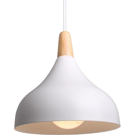 Aiducho Retro-pendelleuchte, Moderne Tropfenförmige Deckenleuchte, Hängelampe Aus Metall Und Holz Für Schlafzimmer, Esszimmer, Küche, Ø 20 Cm (weiß, 1 Stück)
