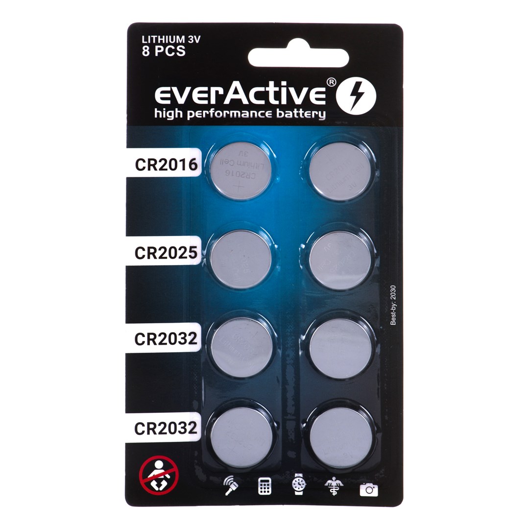 8 Lithium Battery Set Everactive 4 X Cr2032. 2 X Cr2025. 2 X Cr2016