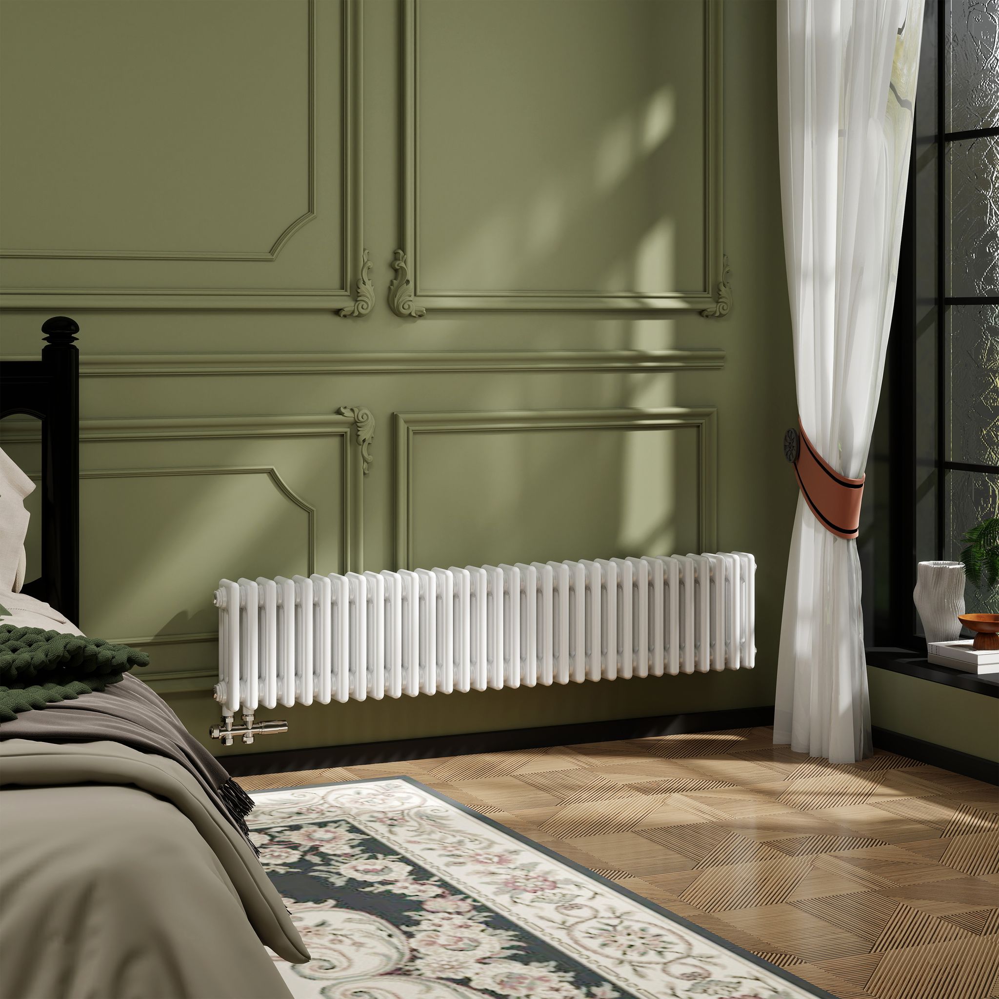 Aica Traditioneller 3-säulen Heizkörper 300x1460mm Weiß Aus Stahl