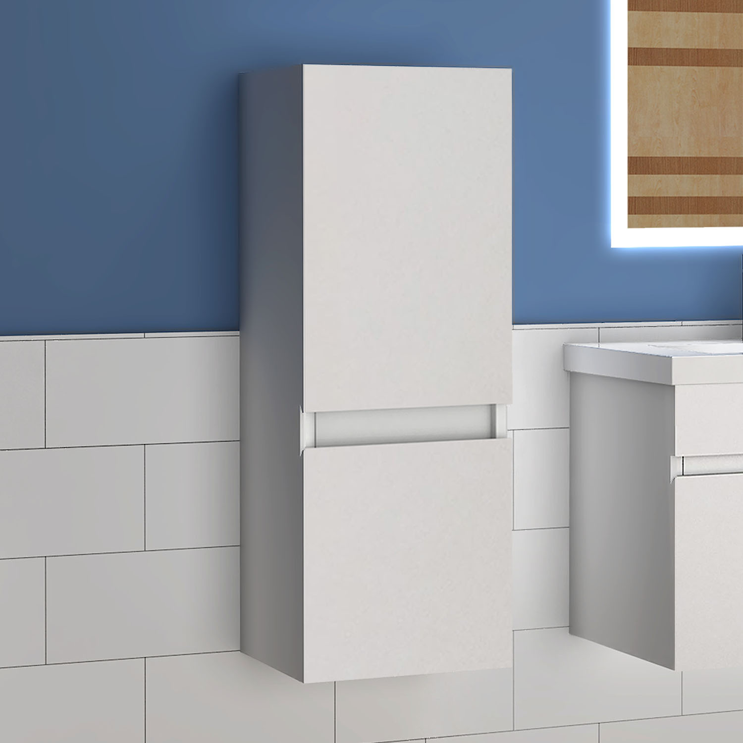 Aica Sanitaire - Hochschrank 110 Cm Hängeschrank Badschrank Badezimmer Schrank Weiß Matt