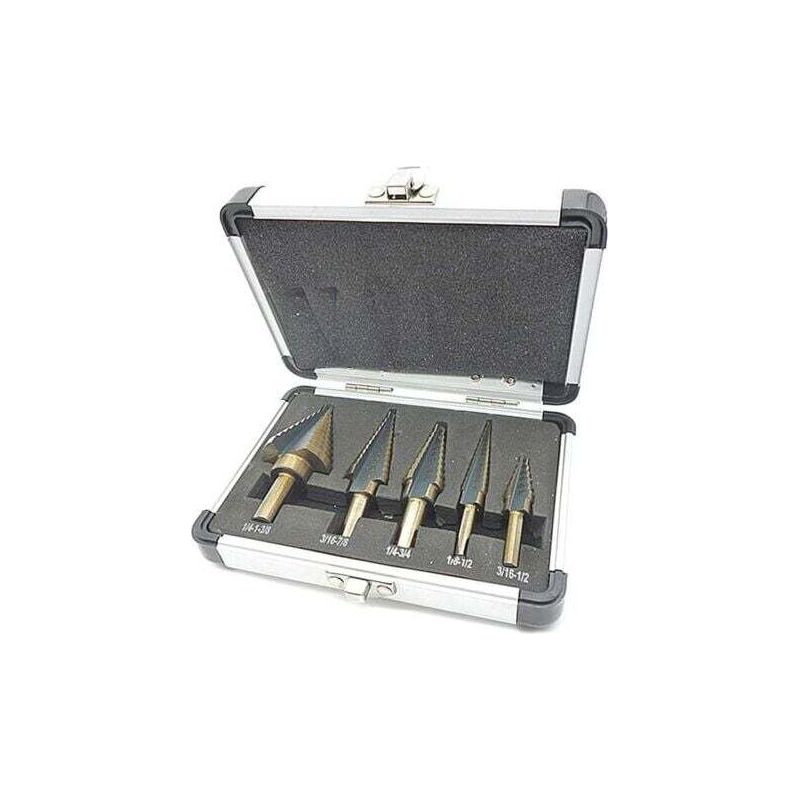 Pa Aiperq 5-teiliges Stufenbohrer-set, Stufenbohrer, Mit Professionellem Aluminiumkoffer, Sechskantschaft, Mit Selbstzentrierender Platte, Für Präzises Bohren In Stahl Und Metall