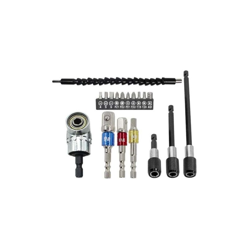 Das Pa Flexible Drill Extension Kit Enthält Eine 105° Flexible Bohrverlängerung, Drei Universal-steckschlüsseladapter Für 1/4-zoll-, 3/8-zoll- Und 1/2-zoll-bohrer Sowie Drei