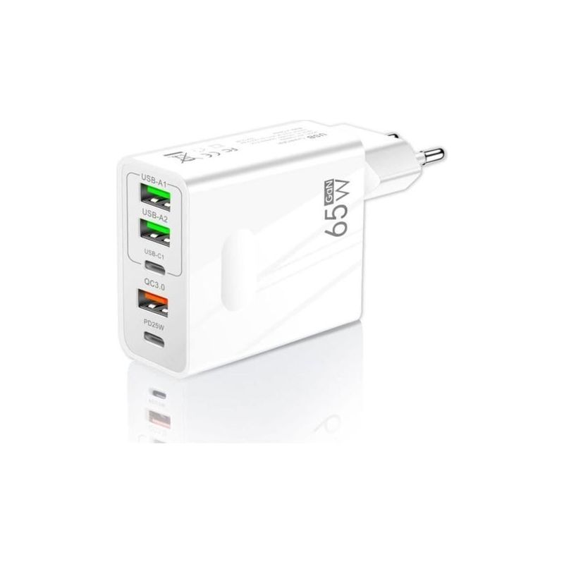 Zwei 3-sterne-usb-ladegeräte Mit 65 W Und 5 Anschlüssen: 2 Usb-c + 3 Usb-a, Schnellladefunktion, Qc 3.0, Mehrere Usb-stecker, Kompatibel Mit