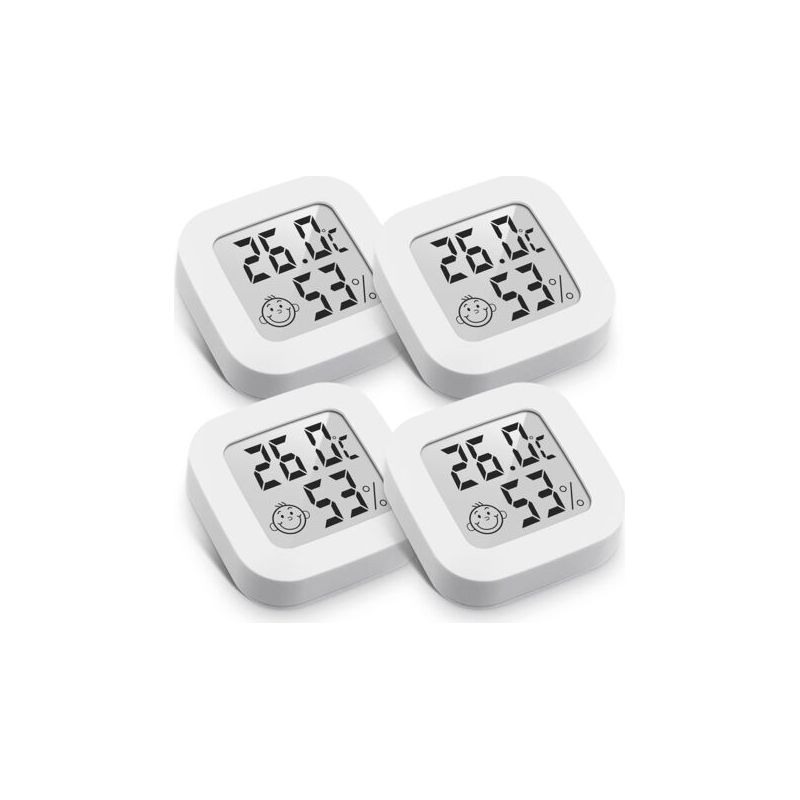 Pa Aiperq Mini Hochpräzisions-digital-thermometer-hygrometer Für Den Innenbereich, Temperatur- Und Feuchtigkeitsmonitor, Thermo-hygrometer Mit Komfortpegelanzeige (4,3 Cm X 4,3 Cm, Weiß, 4 Stück)