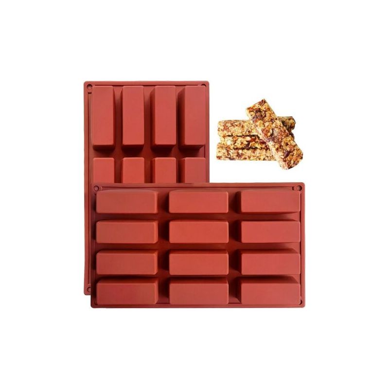 Stück Müsliriegelformen, Rechteckige Silikonform Mit 12 Mulden, Antihaftbeschichtete Schokoladenform Für Trüffel, Brot, Muffins, Maisbrot, Käsekuchen Und Seife (ziegelrot)