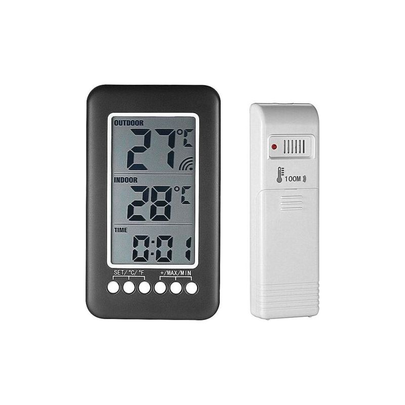 Pa Aiperq Drahtloses Innen-/außenthermometer Mit Digitaluhr, Drahtlose Wetterstation Mit Außensensor, Temperaturmonitor (black Friday 2020), Intelligentes Lcd-display °