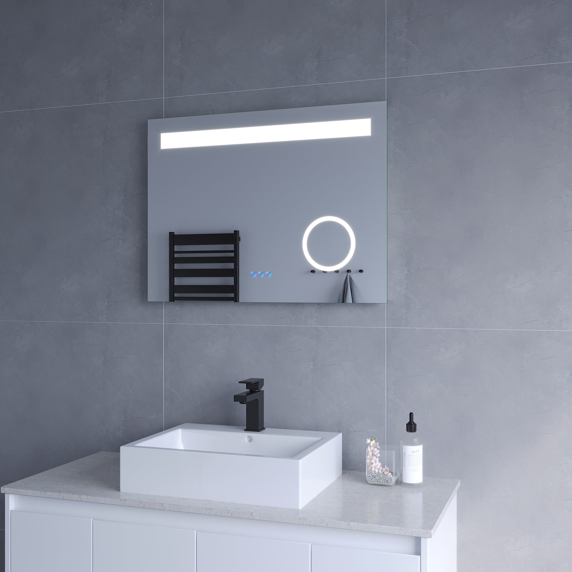 Badezimmerspiegel Mit Led Licht Kosmetikspiegel 80x60cm Dales Typ C Touch Sensor Dimmbar Antibeschlag Kaltweiß 6400k Warmweiß 3000k Aquabatos