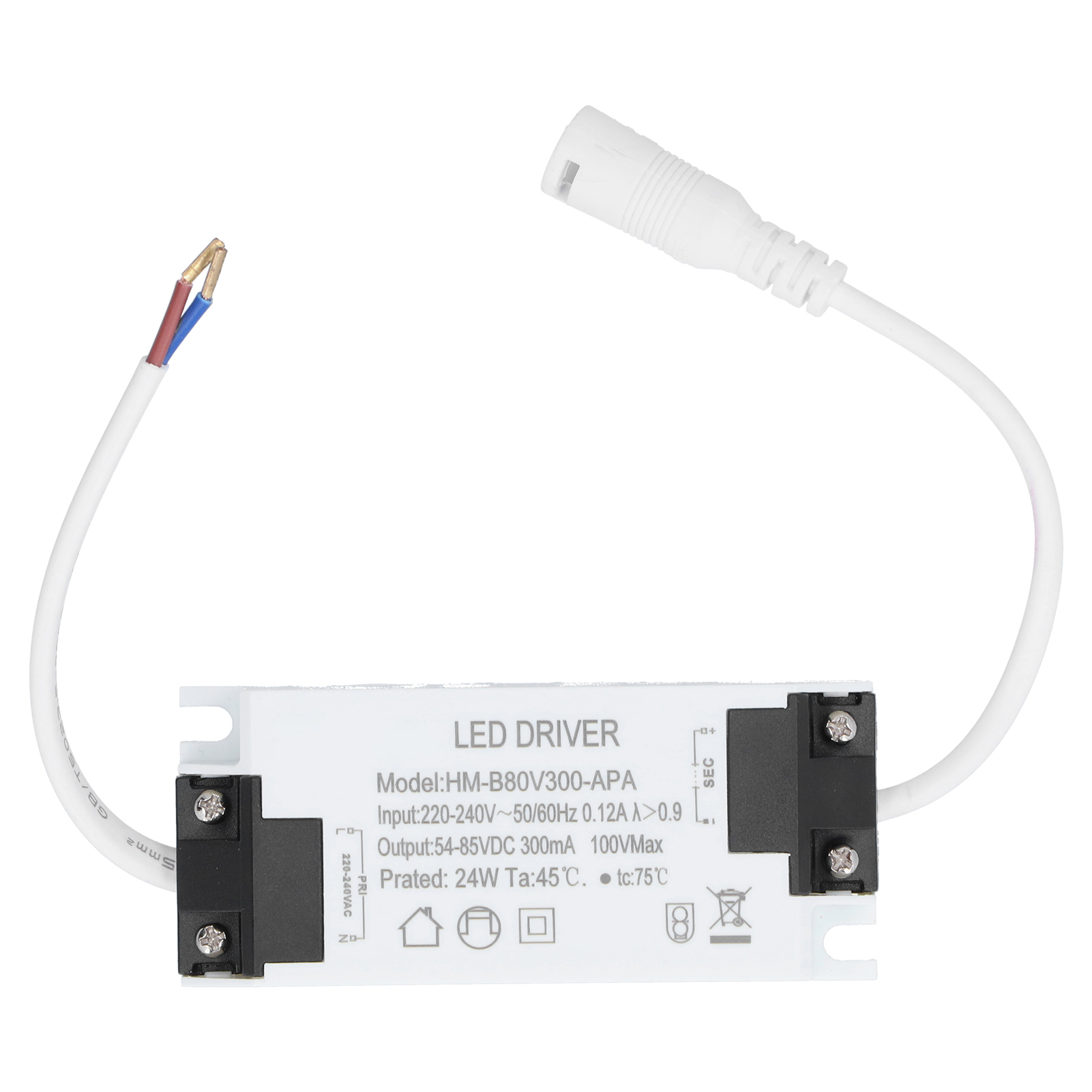24-w-led-treibertransformator Mit Kabel, Konstantstrom 300 Ma, Eingang Ac 220–240 V, Ausgang Dc 54–85 V