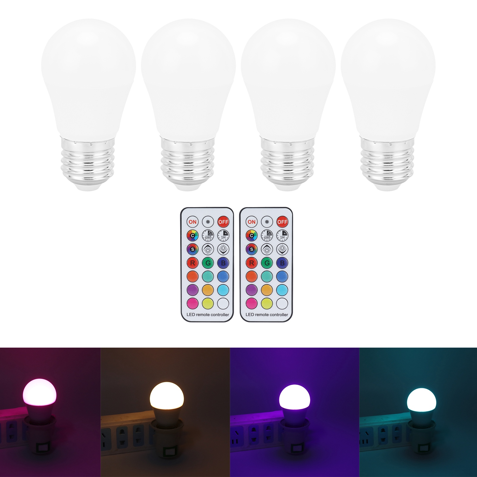 4 Stück Rgb-led-glühbirnen Mit 12 Farben, 5 W, Farbwechsel, 500 Lm, Dimmbar, E27/e26-fassung, Spiralförmig, Bunt