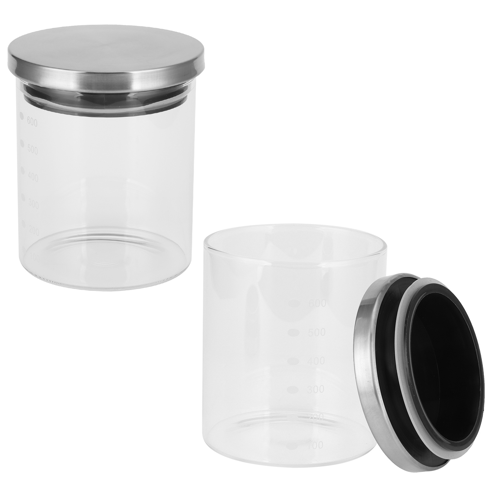 Vorratsbehälter Mit Edelstahldeckel Und Skala, Luftdicht Verschlossen, 600 Ml