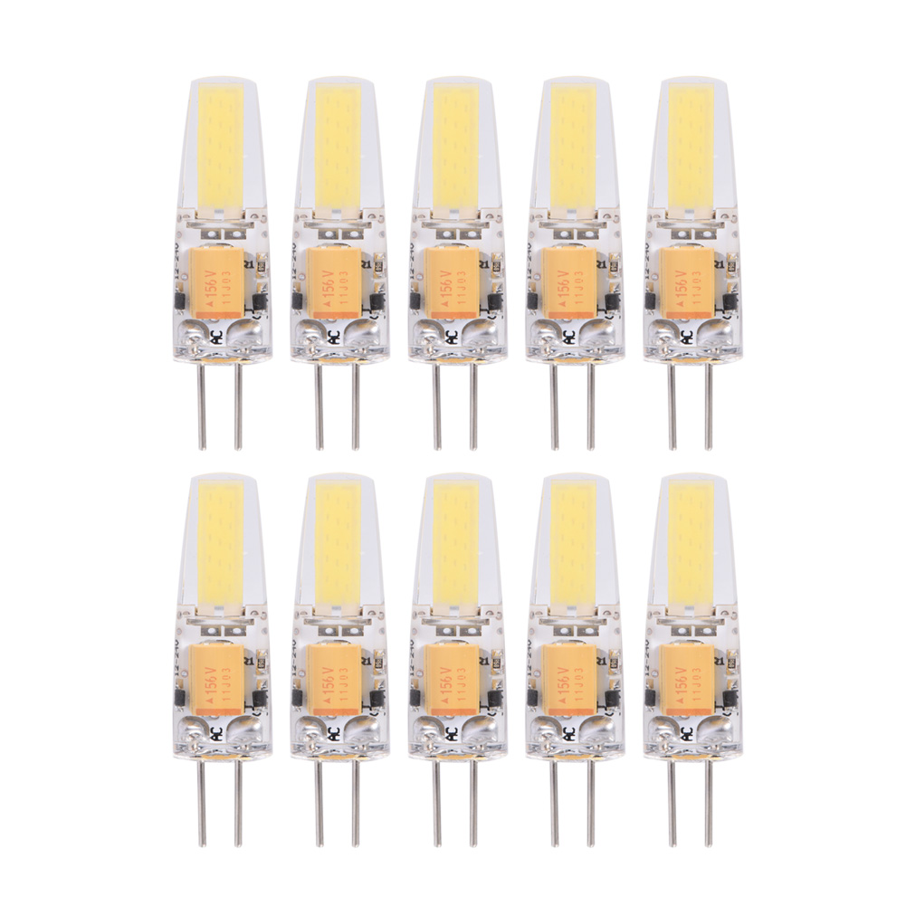10 Stück Ac/dc12-24v G4 Cob Led-glühbirnen, Nicht Dimmbar, Silikon-lampenfassungen (warmweiß)