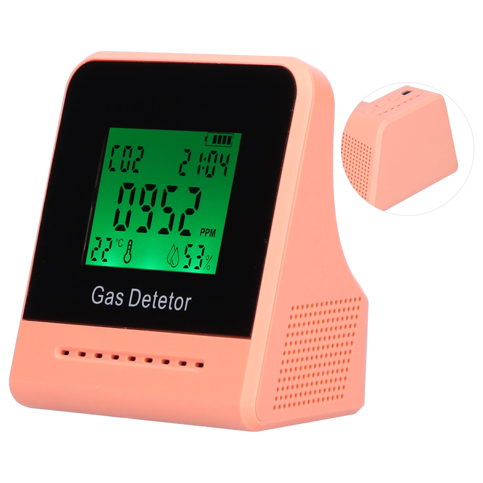 400-5000 Ppm Luftqualitätsdetektor Co Temperatur- Und Feuchtigkeitsmonitor Mit Uhr Und Usb-ladefunktion (pink)