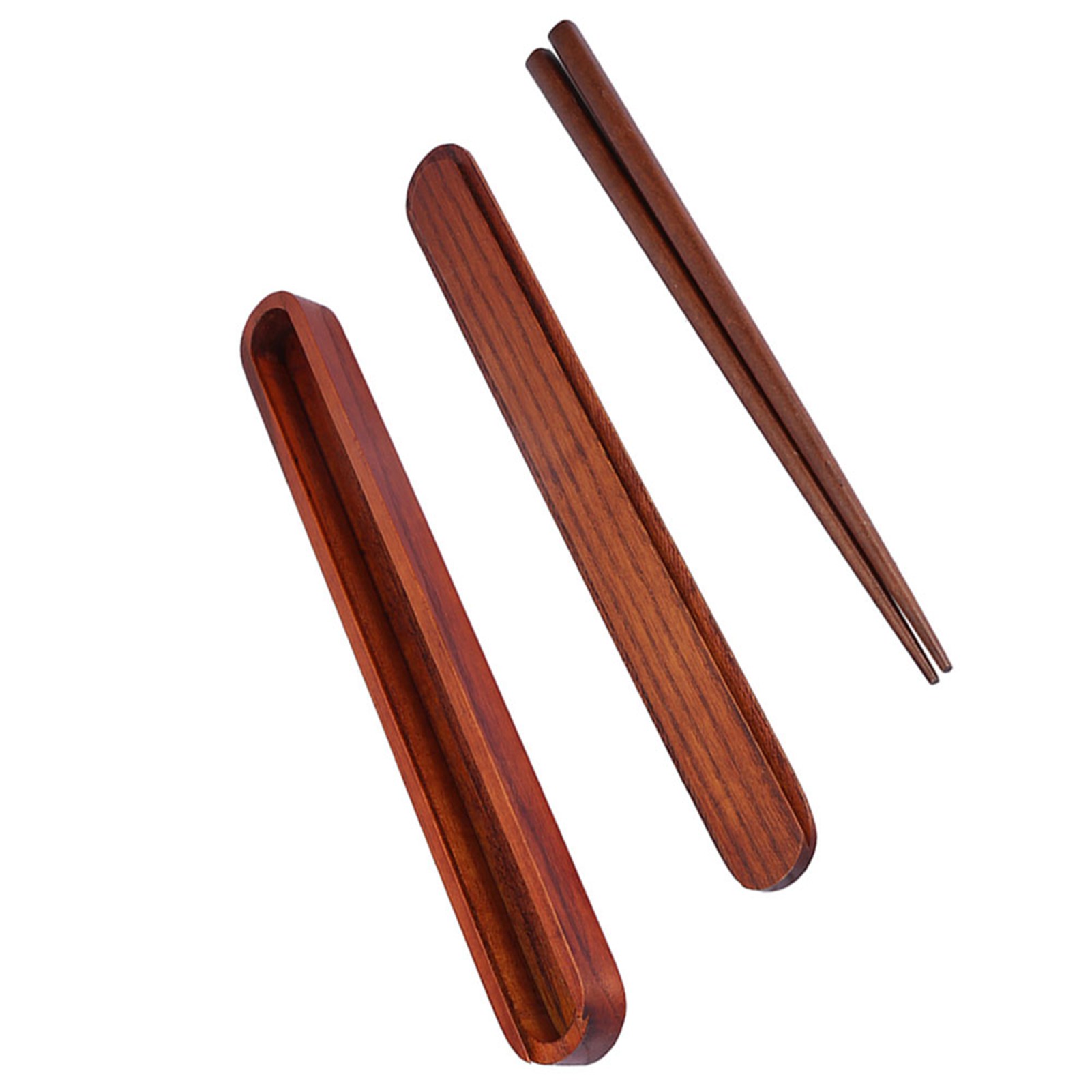 Tragbares Essstäbchen-set Aus Holz, Ausziehbare Box, Geschirr, Dunkle Holzfarbe