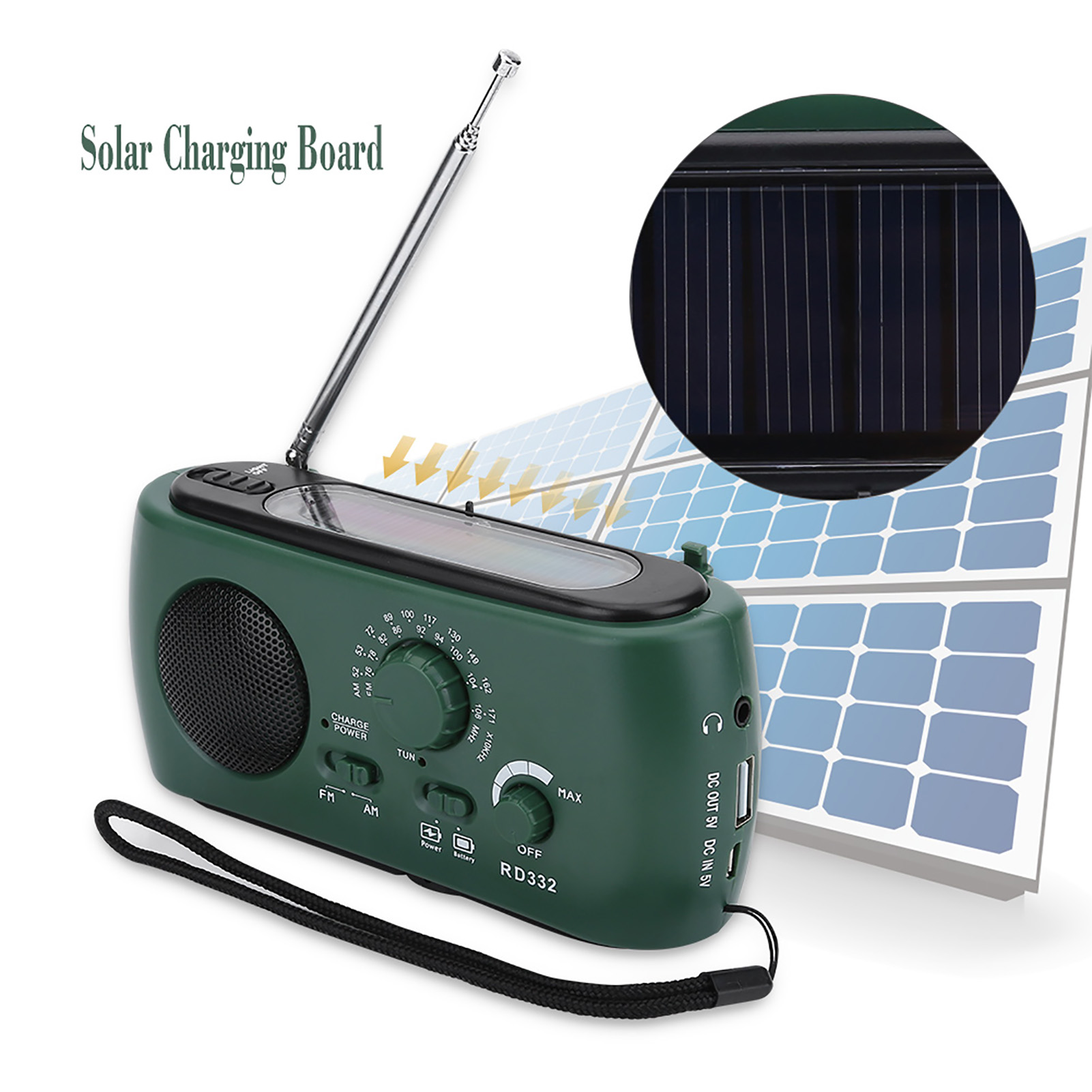 Solarbetriebenes Am/fm-radio Mit Handkurbel, Led-taschenlampe Und Notladefunktion Für Mobiltelefone
