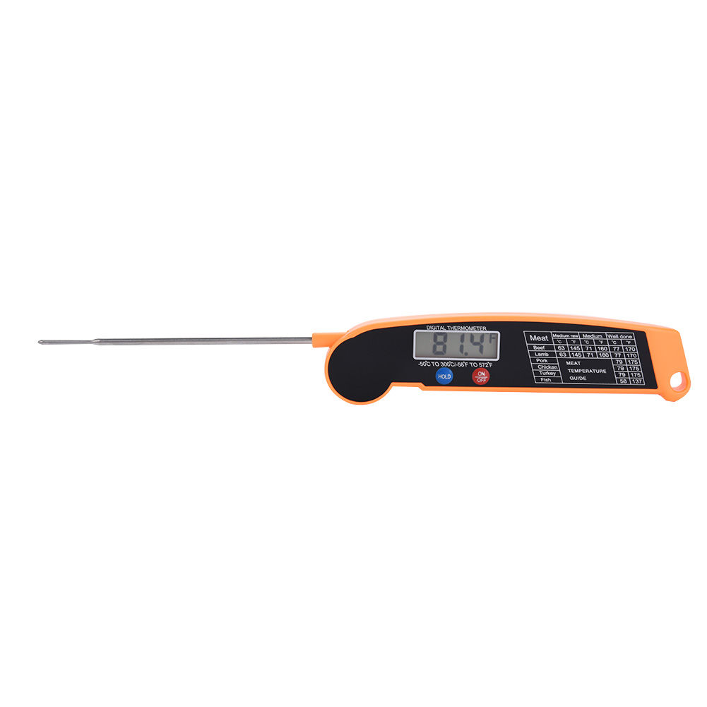 Digitales Lcd-lebensmittelthermometer Mit Klappbarer Sonde, Geeignet Für Küche, Grill Und Bbq, Orange