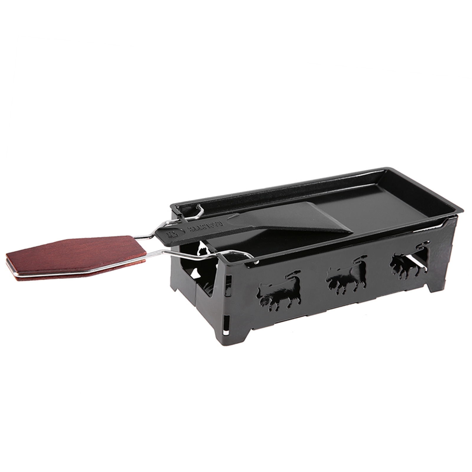 Tragbarer Raclette-rotor Mit Antihaftbeschichtung, Inklusive Holzgriff Und Grillwerkzeug