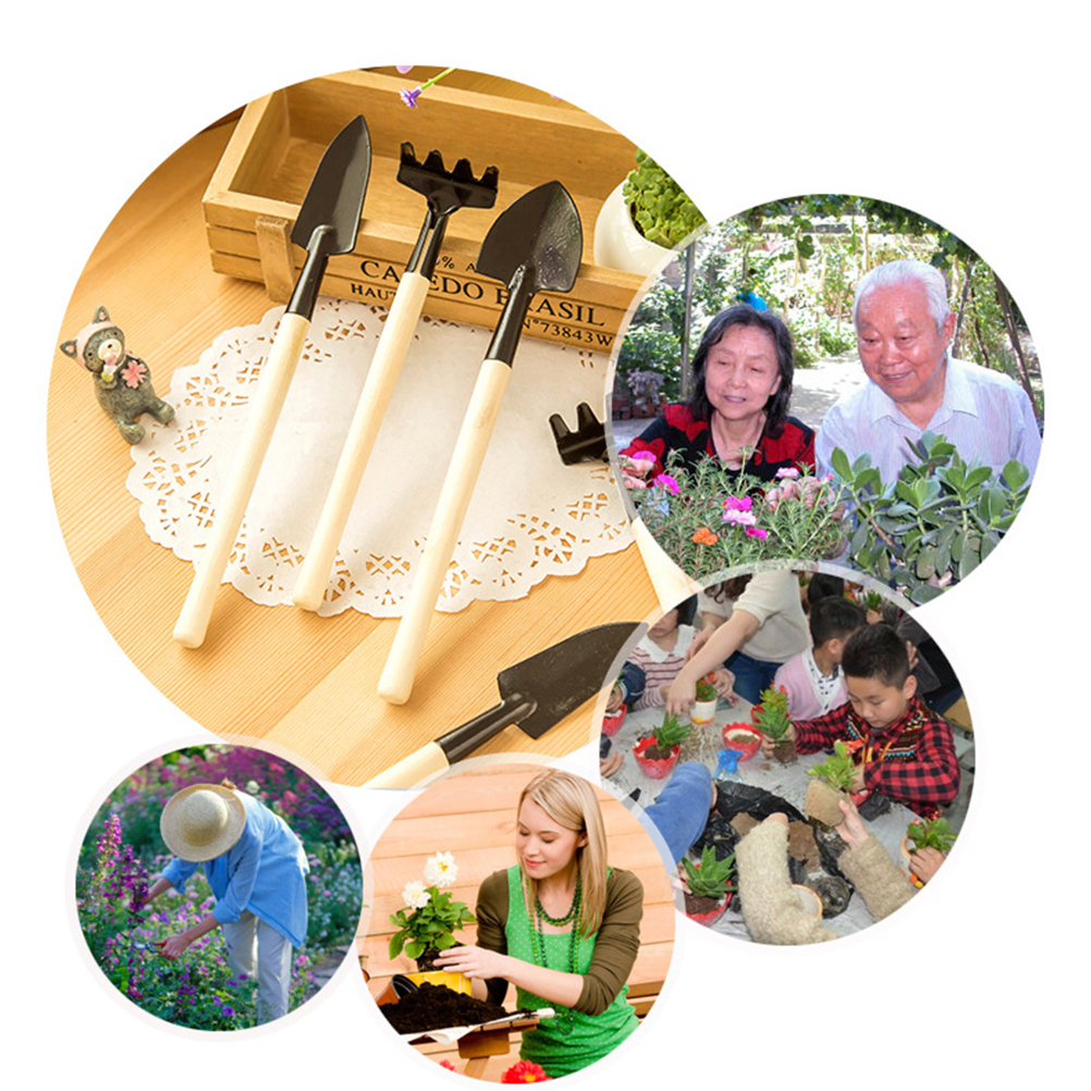 3-teiliges Mini-gartenwerkzeug-set Mit Holzgriff, Schaufel, Spaten, Rechen Und Pflanzkelle