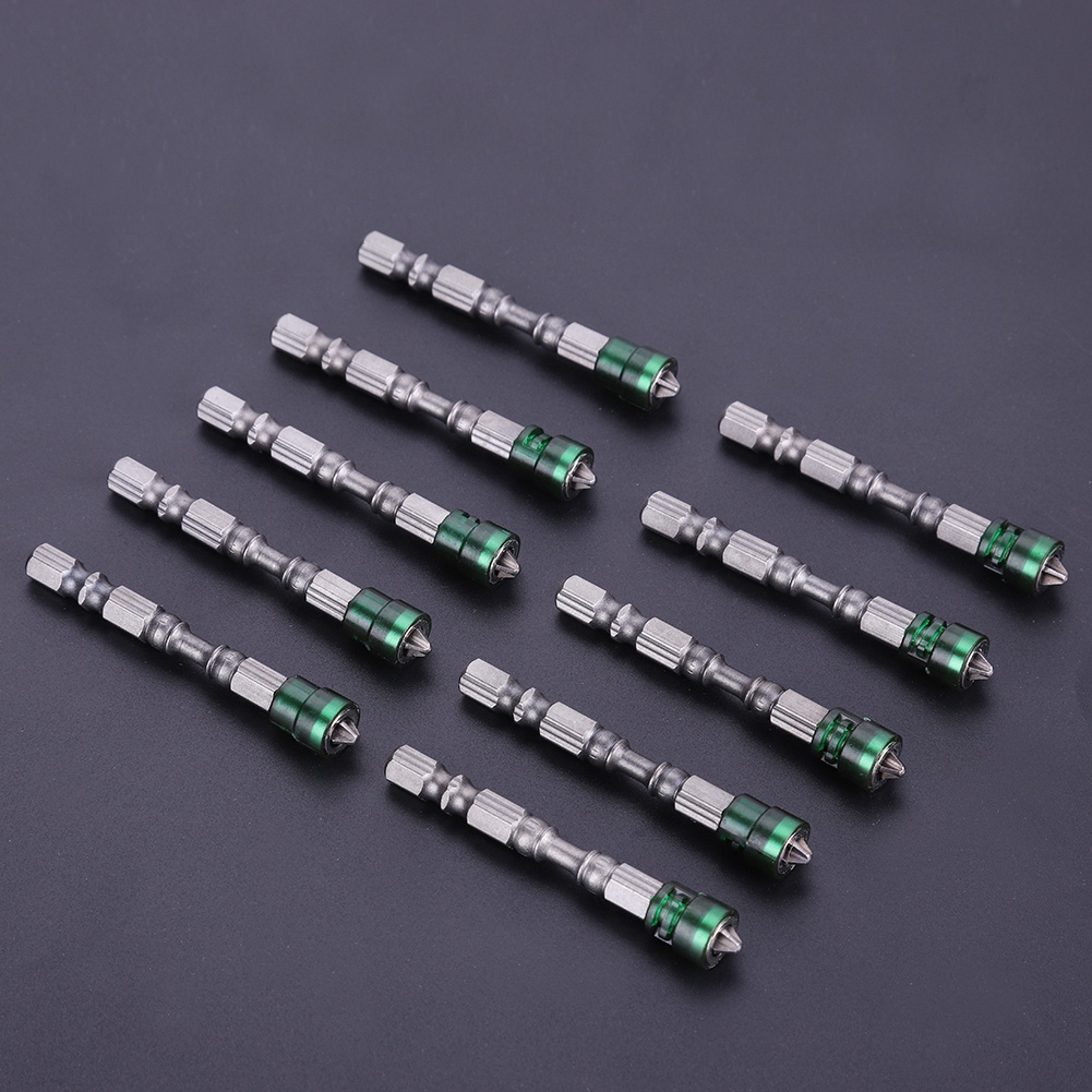10 Stück 1/4-zoll-sechskantschaft Ph2 Magnetische Schraubendreherbits Für Elektrische Schraubendreher (grüner Magnet)